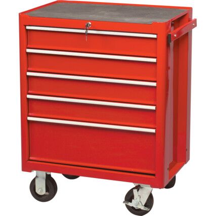 Profesjonalna czerwona szafka na kółkach z 5 szufladami