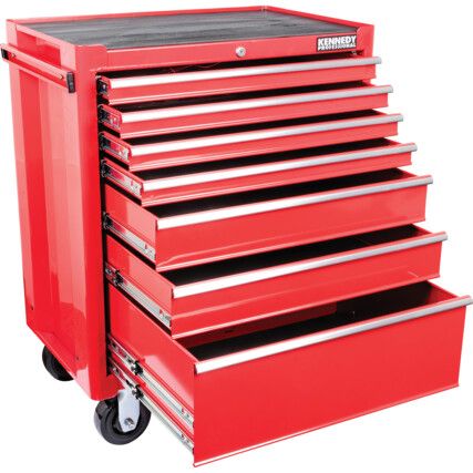 Czerwona profesjonalna szafka narzędziowa na kółkach z 7 szufladami