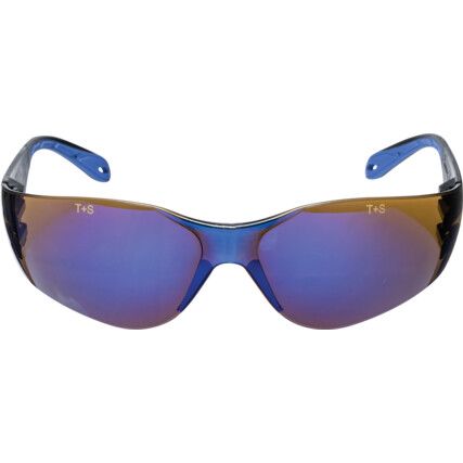 Okulary z niebieską powłoką lustrzaną, komfortowe, zgodne z normą EN 166 1FT